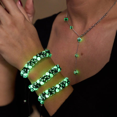 Obsidienne | Argent | Suspension double cascade de verre Firefly